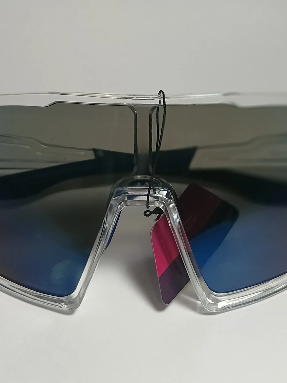 Sport Shield Sunglasses - Clear Frame with Blue Mirrored Lens - UV Protection